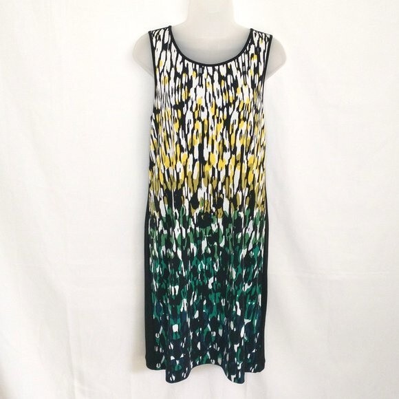 Banana Republic Factory M Ombre Floral Sheath Dress Black Green Yellow Shift - Picture 2 of 10